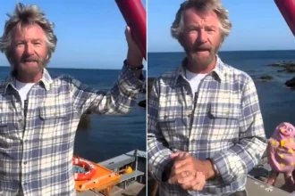 TV presenter Noel Edmonds has reunited with Mr Blobby for a boat trip on the Isle of Man - with the comedy character up to his trademark mayhem.