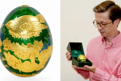 A rare solid gold Cadbury egg from the 1983 Conundrum treasure hunt has sold for a staggering £123,500 - smashing a world auction record and its estimate six times over.