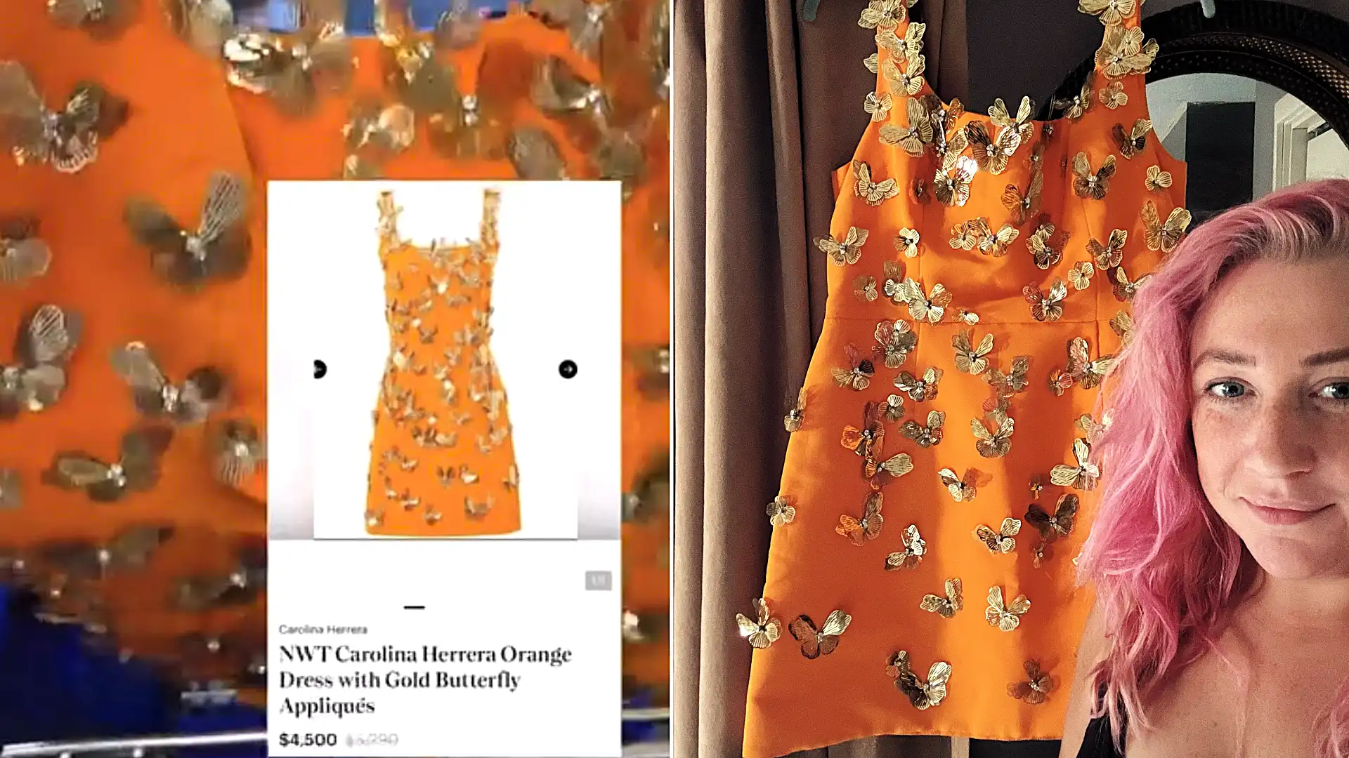 Savvy thrifter reveals how she snapped up a butterfly-print Carolina Herrera gown worth nearly £3,700 for just £11 in a charity shop - after spotting the brand label.