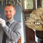 A stuffed fox head bought for £50 at an antiques market has sold for more than £60,000 after being revealed to be an incredibly rare extinct Tasmanian Tiger.