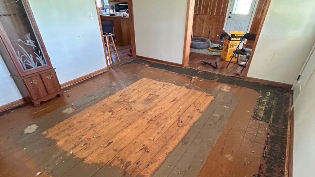 A couple who bought their dream fixer-upper were left gagging after ripping up the carpets to discover the floors underneath were saturated in urine.