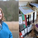 A wildlife warden has been forced out of her office after thousands of wasps moved in and built a huge nest while she was away on holiday.