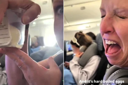 A woman has revealed the mortifying moment a container of boiled eggs "exploded" mid-flight, filling part of the plane cabin with a foul smell.