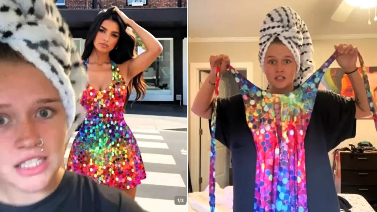 A Shein shopper ordered a dazzling sequin dress for her birthday - but was left stunned when the sparkles arrived simply printed onto flat fabric, going viral online.