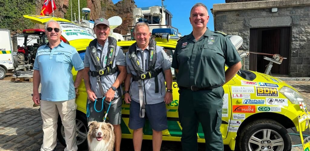 An amphibious ambulance car has sailed nine miles across the sea from Guernsey to Sark - taking three hours to complete the bizarre charity voyage.