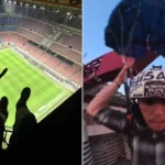 A British base jumper has landed himself in hot water after leaping off the San Siro at dawn - having spent the night hiding inside the empty football stadium.