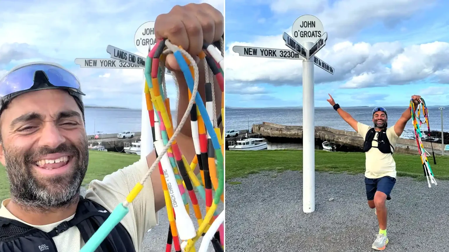 A man has skipped nearly 1,000 miles from Land's End to John o' Groats with a skipping rope - the equivalent of 40 marathons in 40 days - after training for four months.