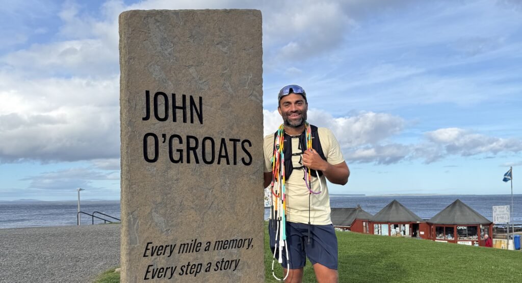 A man has skipped nearly 1,000 miles from Land's End to John o' Groats with a skipping rope - the equivalent of 40 marathons in 40 days - after training for four months.