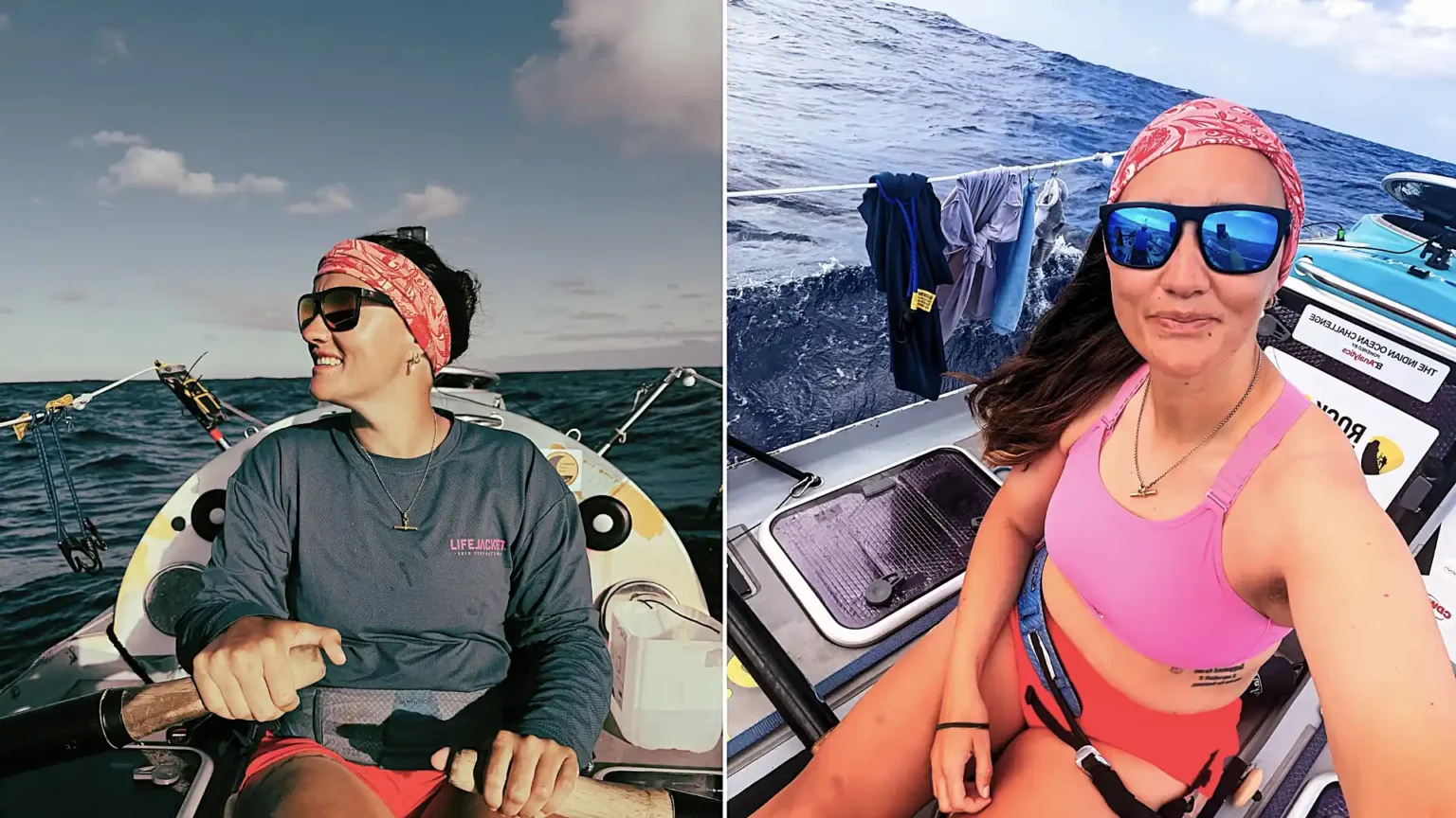 A British rower is battling 40ft waves, storms and agonising salt sores on a 28ft boat as she bids to smash two world records crossing the Indian Ocean.