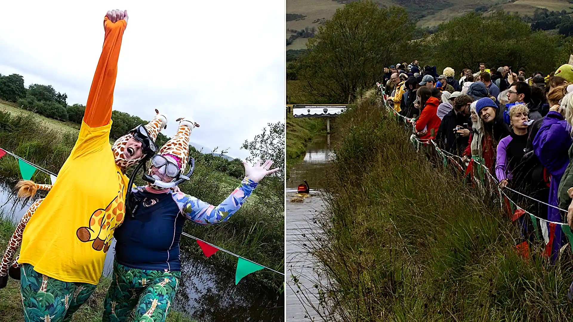 Daredevils dived headfirst into a filthy 120-yard bog as the World Bog Snorkelling Championships hit 40 years - with Emily Hall crowned champ in just 1:27.97.