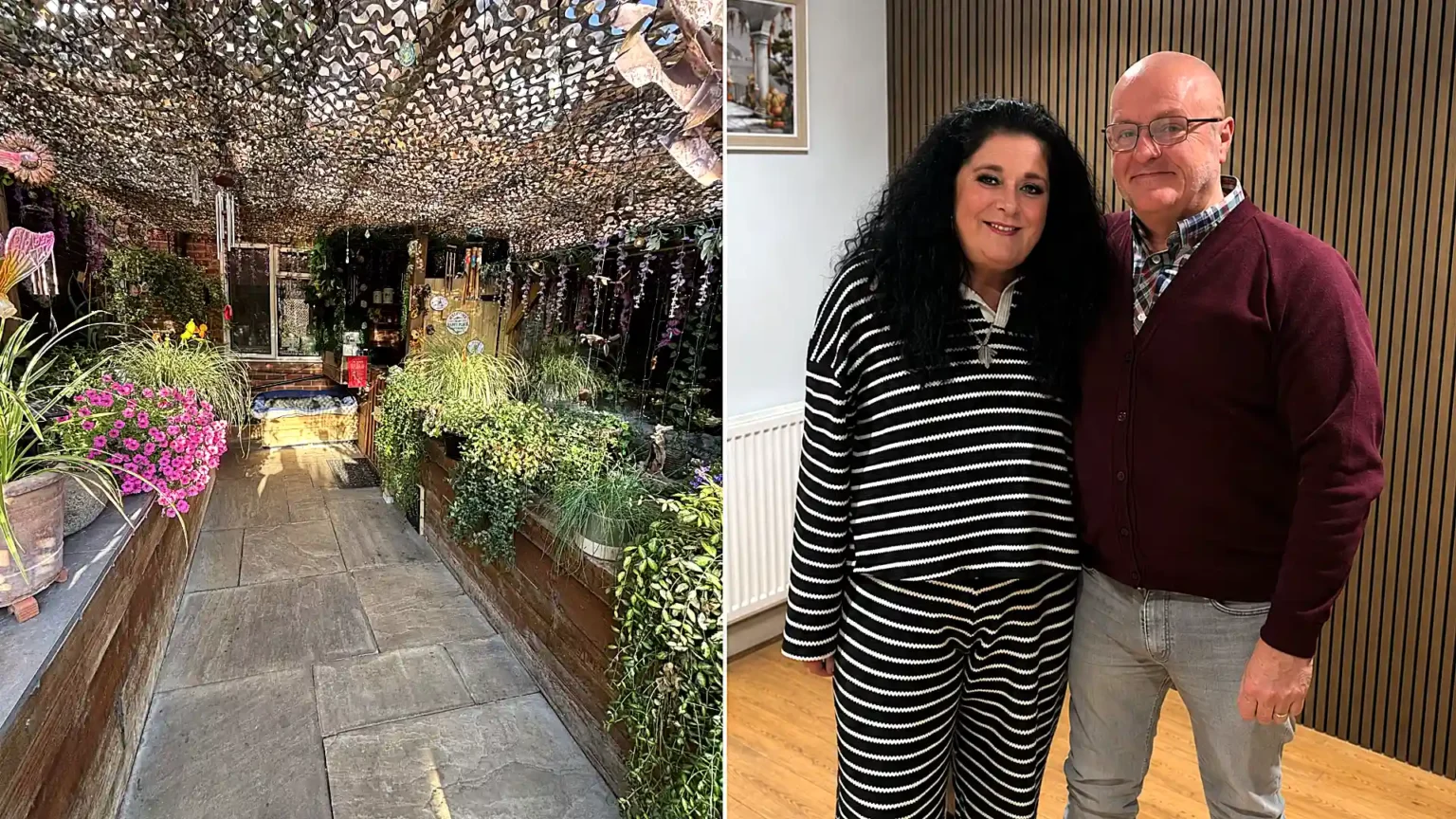 A couple have spent £25,000 turning their council house garden into a paradise with an aviary, spa, outdoor kitchen and gym - even the housing officer was stunned.