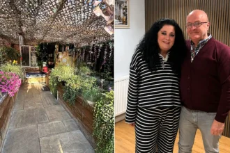 A couple have spent £25,000 turning their council house garden into a paradise with an aviary, spa, outdoor kitchen and gym - even the housing officer was stunned.