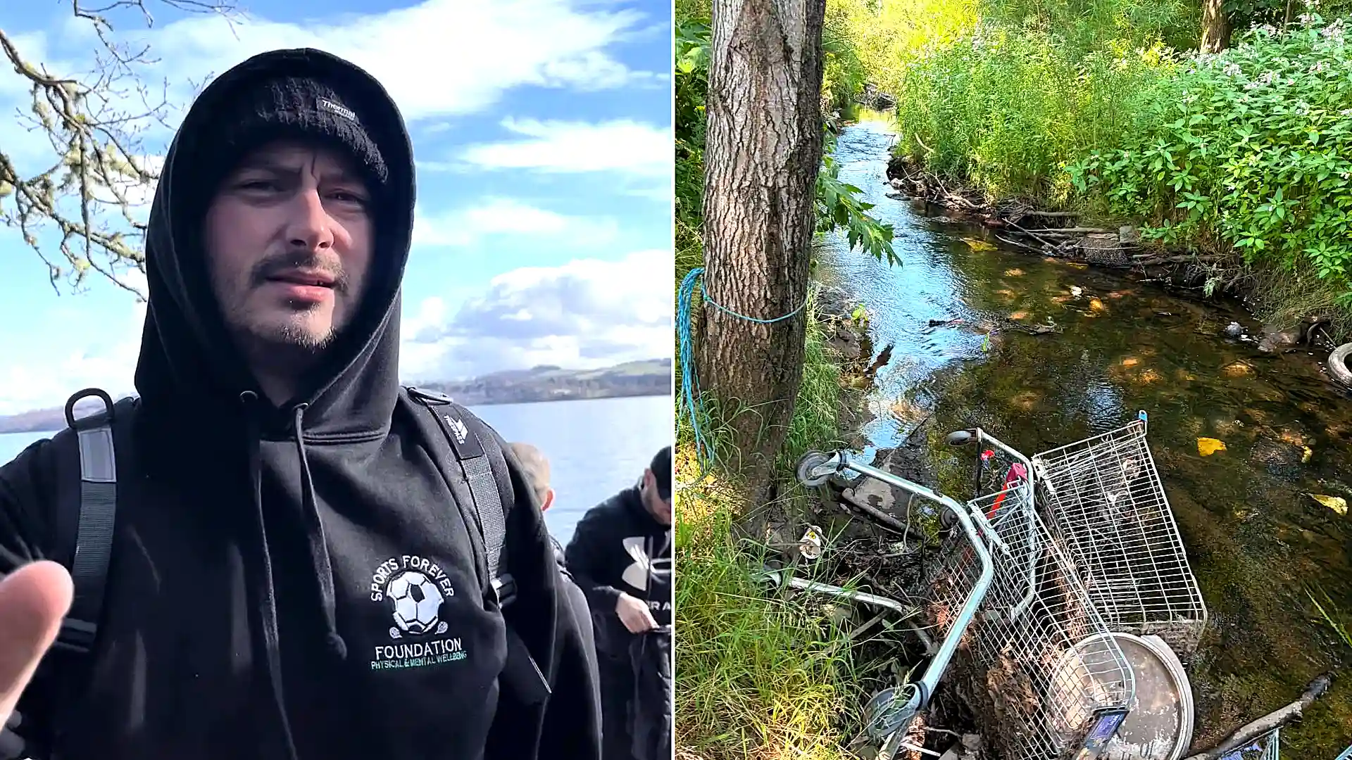 A furious plumber fed up with a filthy river has hauled 140 abandoned supermarket trolleys from the water - along with wheelie bins, tyres and even a PlayStation.