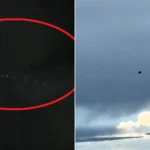 A giant 'UFO' has been filmed lurking behind a cloud over Taiwan - and viewers are convinced the glowing grid of lights is an alien mothership.