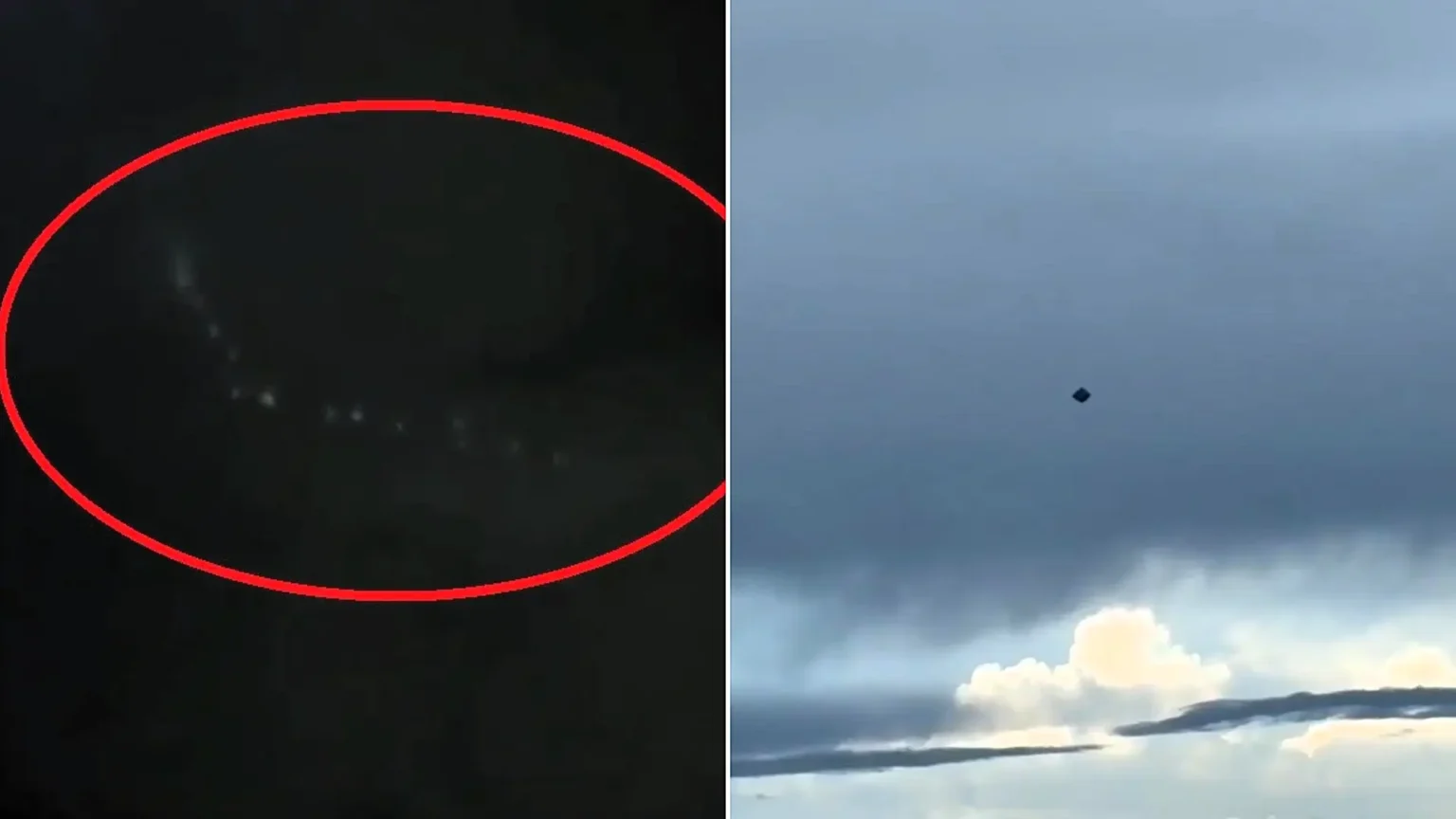 A giant 'UFO' has been filmed lurking behind a cloud over Taiwan - and viewers are convinced the glowing grid of lights is an alien mothership.