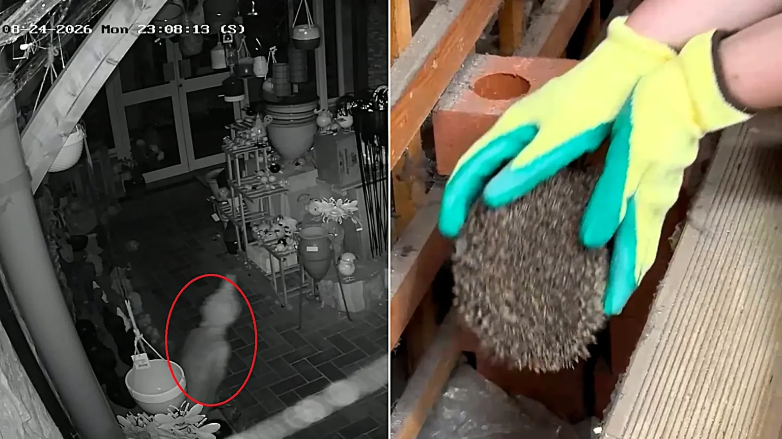 A gift shop owner feared something a little bit freaky was going on after items started moving and smashing - before CCTV unmasked an acrobatic hedgehog.