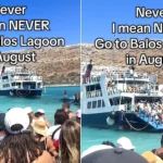 A "magical" Greek lagoon has been branded "destroyed" after footage showed thousands of tourists crammed onto its shoreline