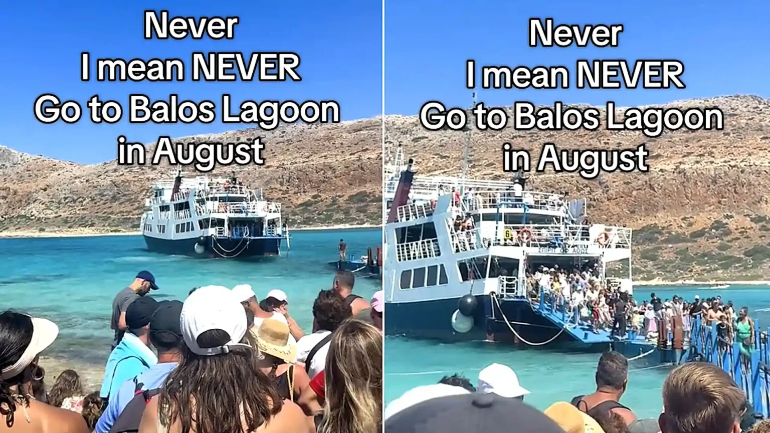 A "magical" Greek lagoon has been branded "destroyed" after footage showed thousands of tourists crammed onto its shoreline