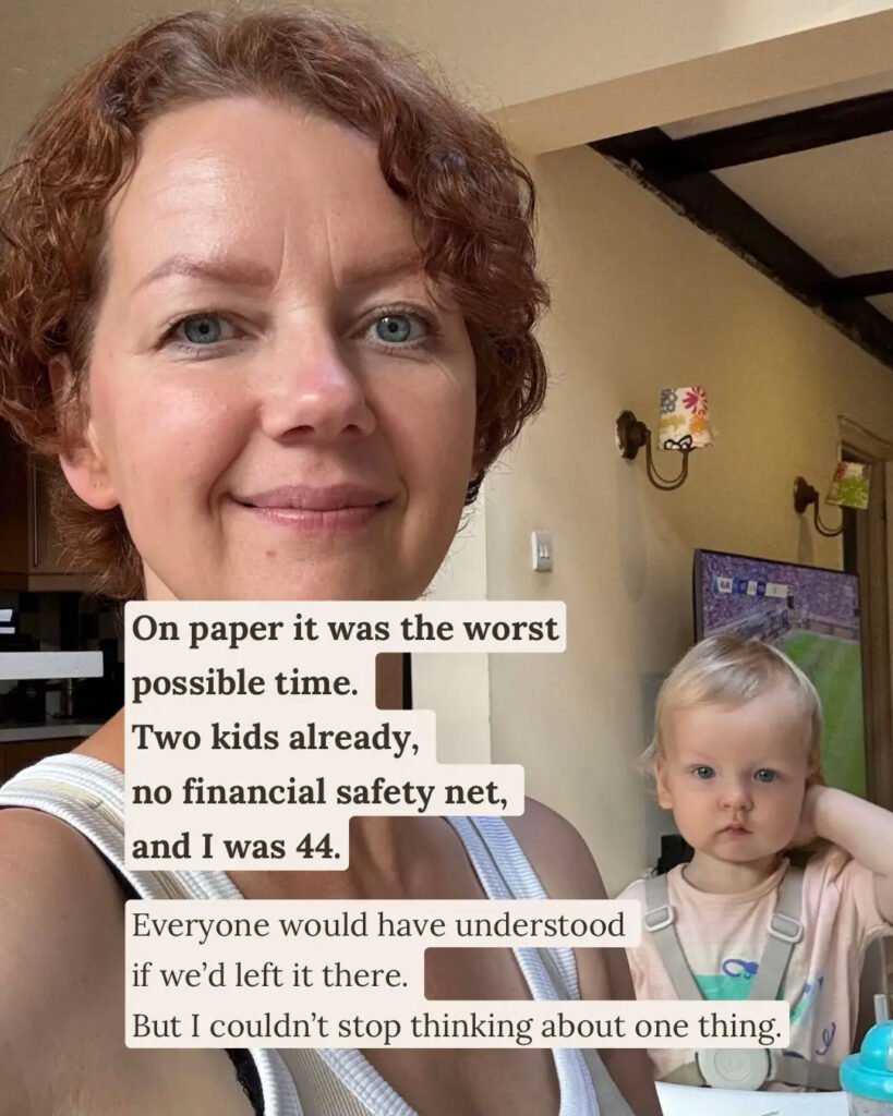 Mum Vineta Senberga had a third baby at 44 while in debt and renting - and says waiting for the 'perfect time' to grow your family means missing the chance altogether.