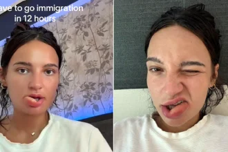 A woman woke to find her lip had ballooned after she chewed it in her sleep, leaving her looking "like she'd been stung by a bee" - just hours before a visa run.