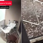 A terrified resident filmed the "apocalypse" as huge chunks of ice smashed into his balcony - with the same storm ripping apart an AC/DC gig venue.