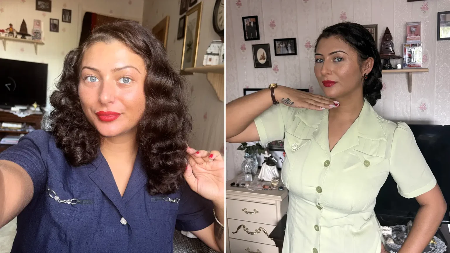 A 23-year-old born in the noughties says she is stuck in the forties - decking out her council flat in wartime décor and styling herself with 1940s pin curls.