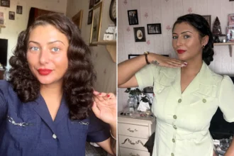 A 23-year-old born in the noughties says she is stuck in the forties - decking out her council flat in wartime décor and styling herself with 1940s pin curls.