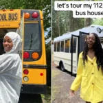 A woman has spent three years transforming an old school bus into an incredible tiny home - despite never having picked up a power tool before starting the project.