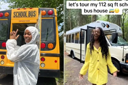 A woman has spent three years transforming an old school bus into an incredible tiny home - despite never having picked up a power tool before starting the project.