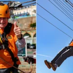 A 93-year-old has raised more than £35,000 by ziplining 300 metres across the seafront - all in honour of his wife of 68 years, who has Alzheimer's.