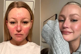 A woman's pregnancy acne got so painful she couldn't smile and would only see her boyfriend in the dark - until a £200 four-step routine cleared her skin.