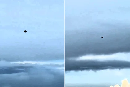 A pilot has filmed a diamond-shaped UFO darting past his cockpit mid-flight - the eerie clip has gone viral with viewers split on what it really is.