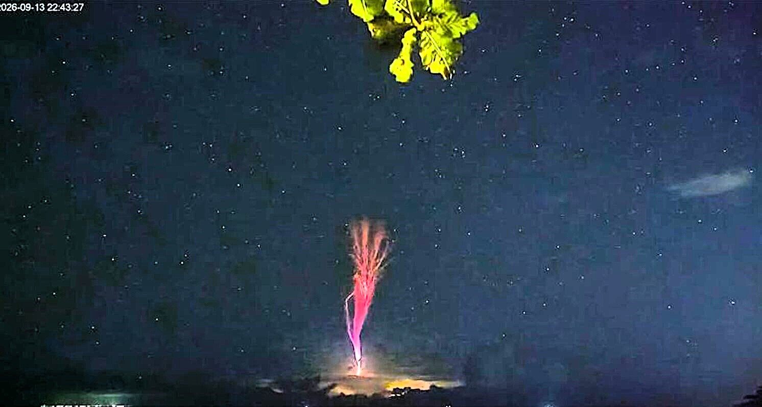 A rare red sprite has been filmed bursting above a storm off Taiwan, and officials say the under-a-second flash is the clearest their cameras have ever caught.