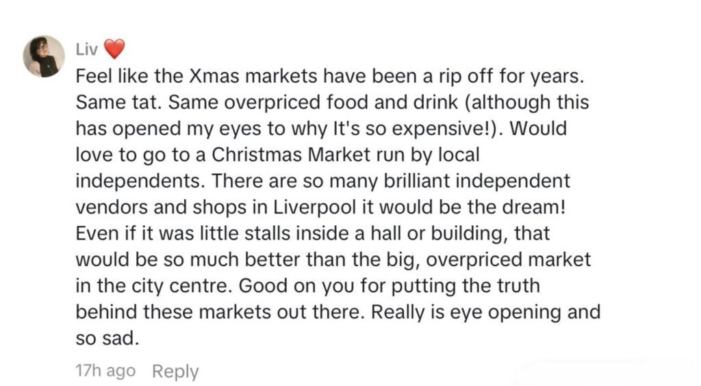 Social media comment on the post of Coffee shop owner Anthony Grice was quoted £11,840 to sell hot chocolate at Liverpool's Christmas markets - he says the cost is 'legalised theft'.