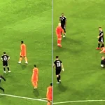 A young fan was pinned down by stewards after invading the pitch for a selfie with Netherlands star Tijjani Reijnders during their Nations League clash with Germany.