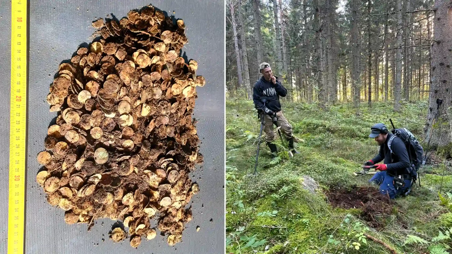 A treasure hunter who was about to give up has unearthed Finland's biggest ever Viking-era hoard - thousands of silver coins stashed in two birch-bark pots.