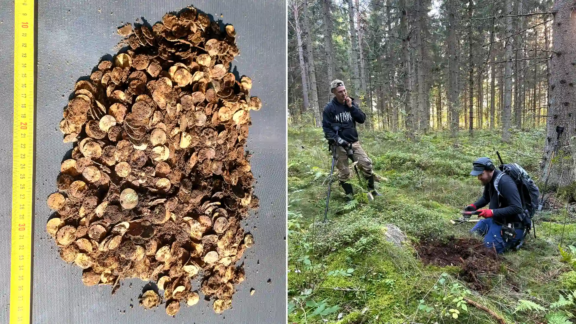 A treasure hunter who was about to give up has unearthed Finland's biggest ever Viking-era hoard - thousands of silver coins stashed in two birch-bark pots.