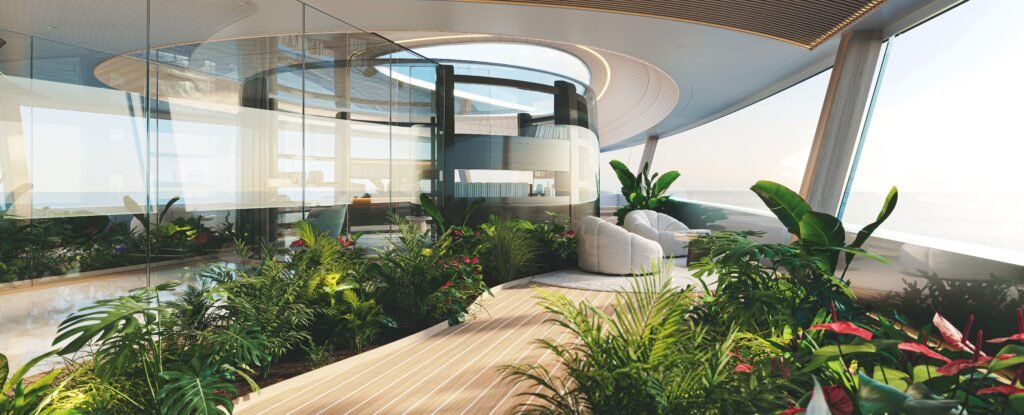 A jaw-dropping superyacht that looks like something from a sci-fi space movie could be the future of luxury at sea - with a suspended glass pool and underwater lounge.