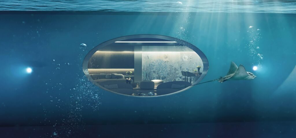 A jaw-dropping superyacht that looks like something from a sci-fi space movie could be the future of luxury at sea - with a suspended glass pool and underwater lounge.