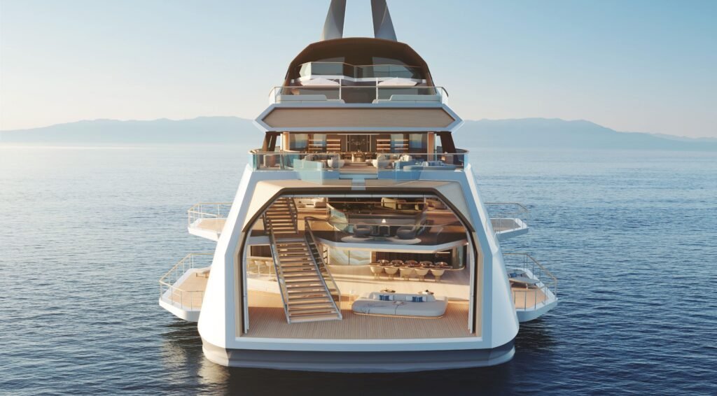 A jaw-dropping superyacht that looks like something from a sci-fi space movie could be the future of luxury at sea - with a suspended glass pool and underwater lounge.