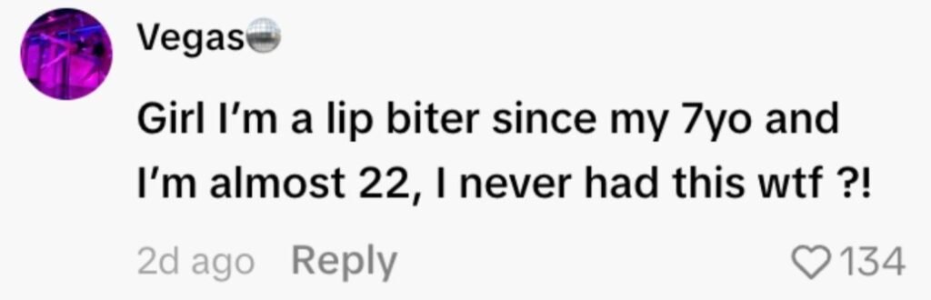 A woman woke to find her lip had ballooned after she chewed it in her sleep, leaving her looking "like she'd been stung by a bee" - just hours before a visa run.