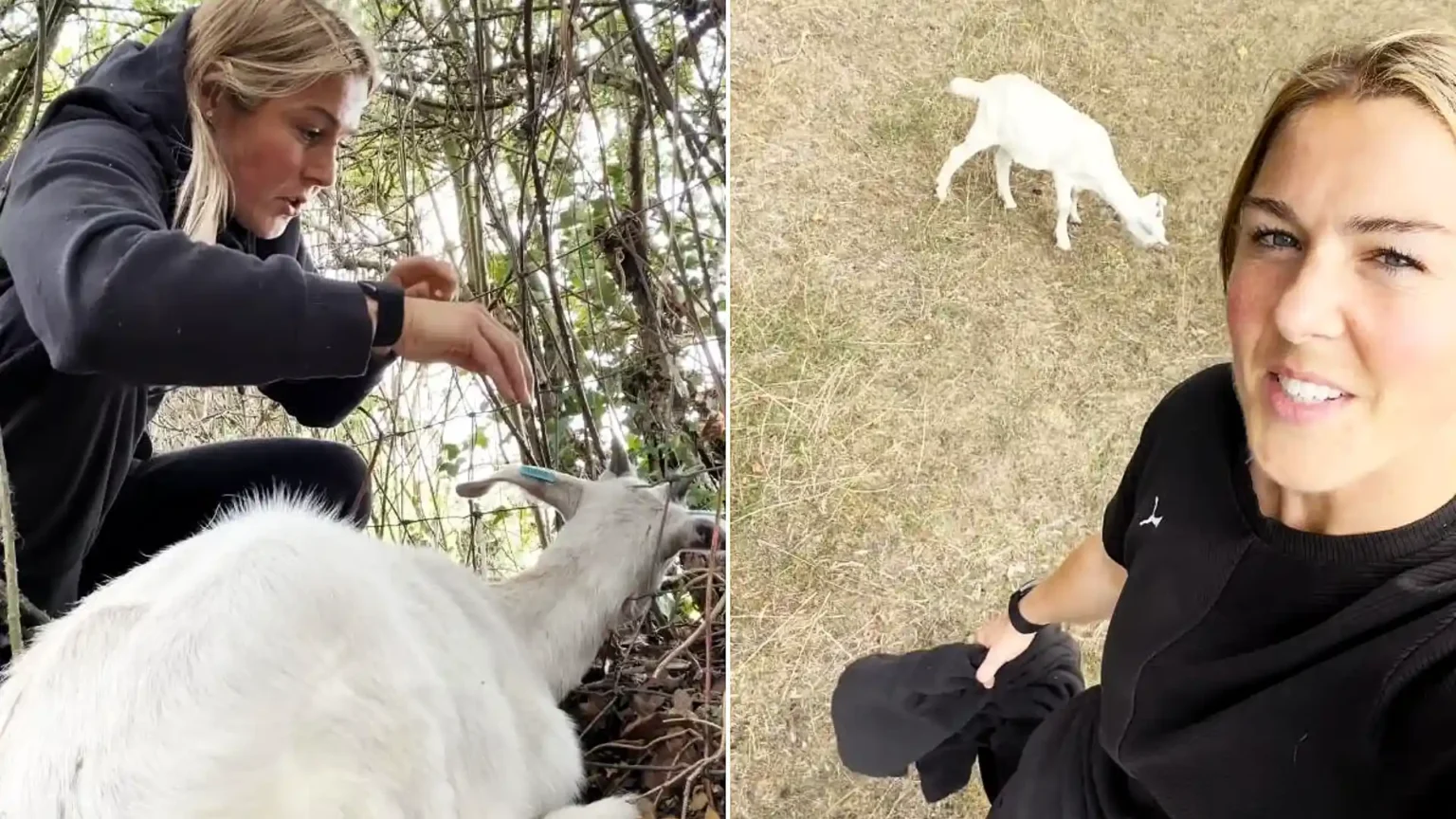 England goalkeeper Mary Earps has pulled off another great save by battling nettles and thorns to rescue a trapped goat she mistook for a lamb - then named him Trevor.