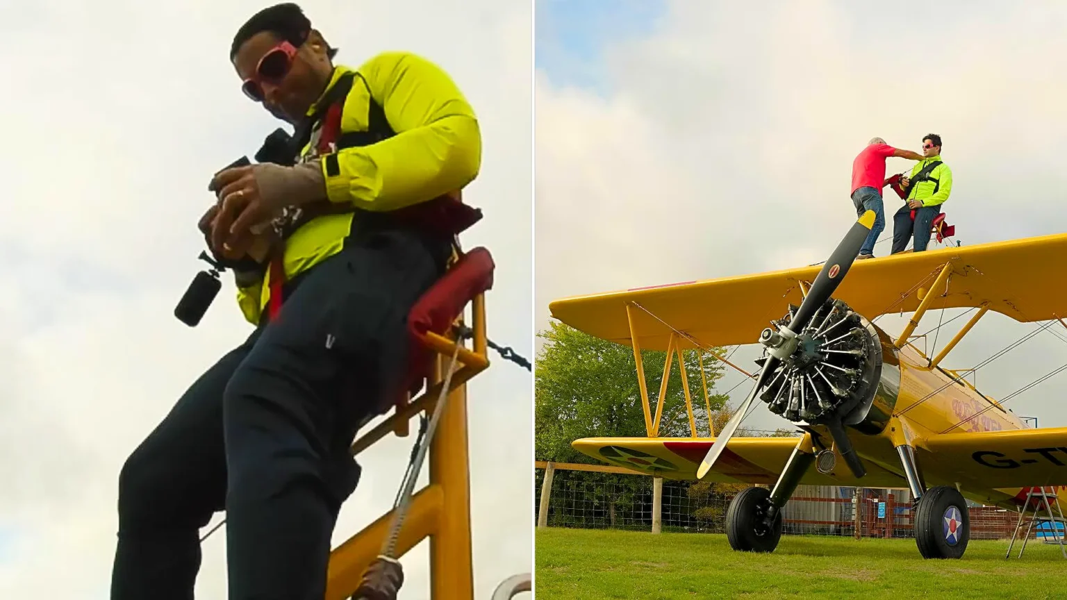 A daredevil collector has set a bizarre world record by opening £7,000 worth of trading card packs while strapped to the wing of a flying plane at speeds of up to 120mph.