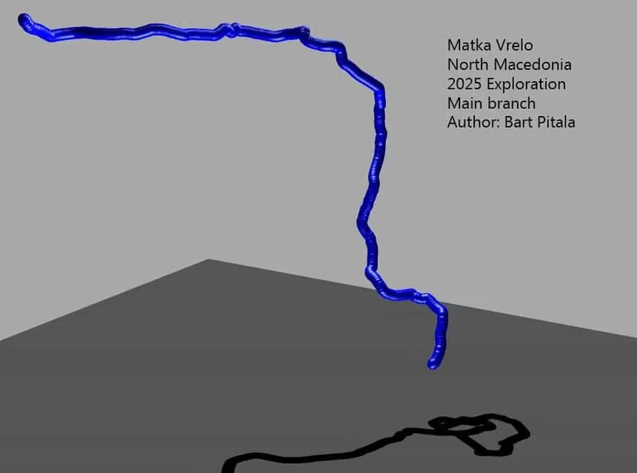 3D diagram showing Matka Vrelo cave branch exploration route in blue.