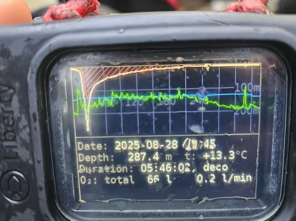 Polish diver Bartłomiej Pitala breaks world record after plunging 1,109ft into underwater cave in North Macedonia, spending nine hours beneath surface.
