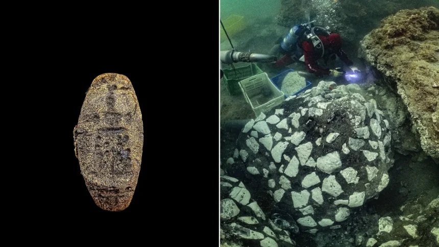Divers discover a rare 2,000-year-old bronze ring depicting the Lighthouse of Alexandria, one of the Seven Wonders of the Ancient World, in Cleopatra's sunken palace.