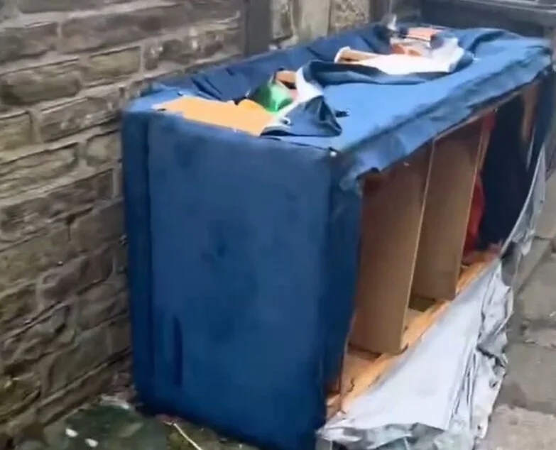 Brit residents have been left fuming as an ‘eyesore’ mountain of rubbish has been dumped on their street. Mattresses, sofas and household appliances were left strewn.