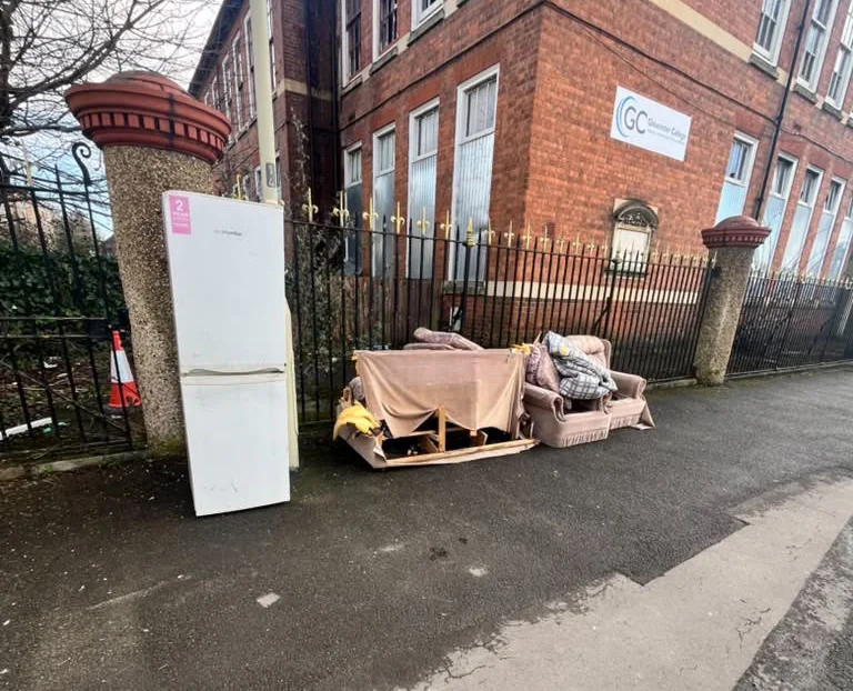 Brit residents have been left fuming as an ‘eyesore’ mountain of rubbish has been dumped on their street. Mattresses, sofas and household appliances were left strewn.