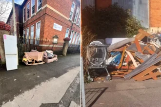 A caravan and mounds of fly-tipped rubbish have sparked fury after spilling onto a quiet Gloucester street near an abandoned school. Residents demand action.