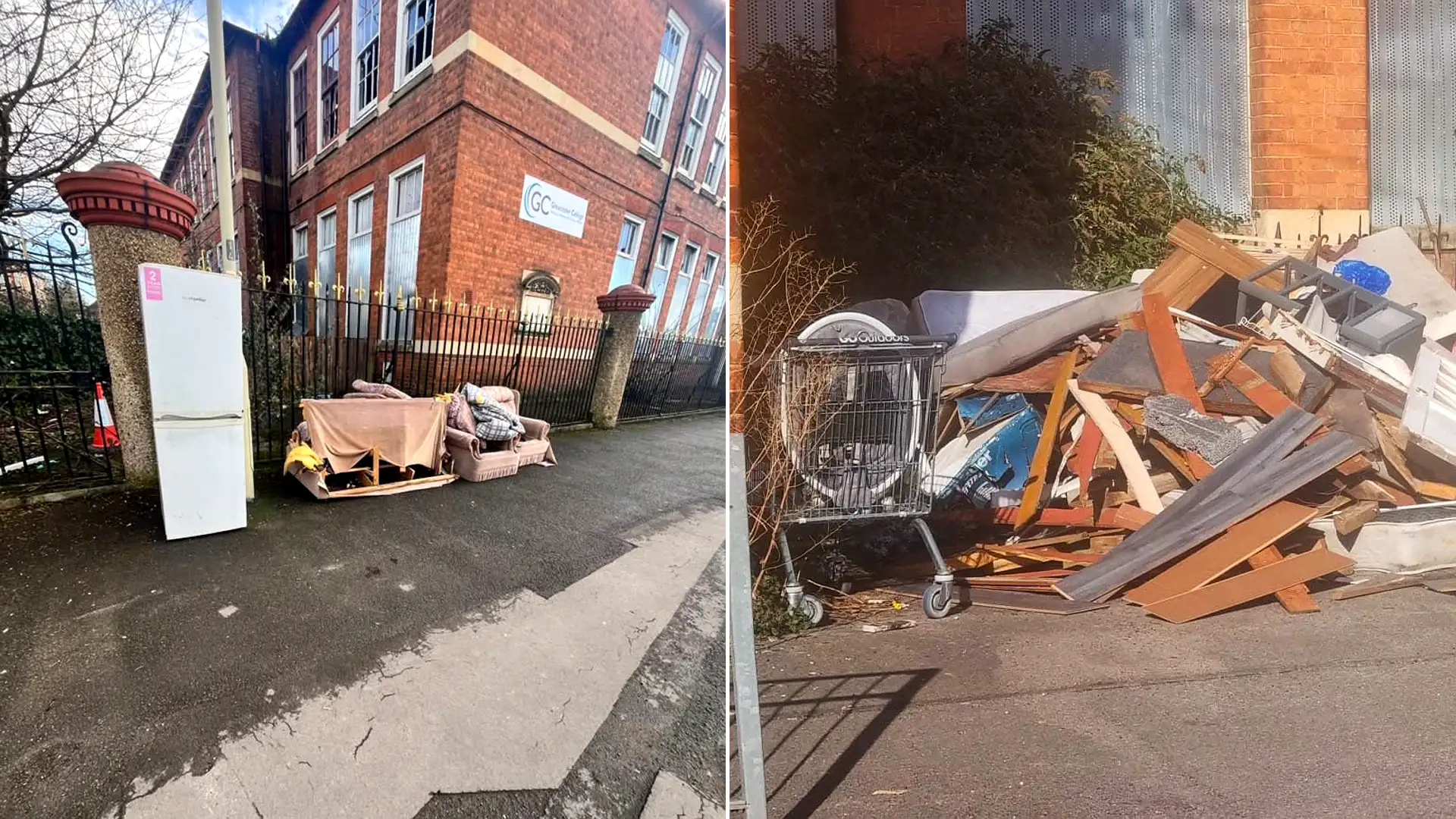 A caravan and mounds of fly-tipped rubbish have sparked fury after spilling onto a quiet Gloucester street near an abandoned school. Residents demand action.